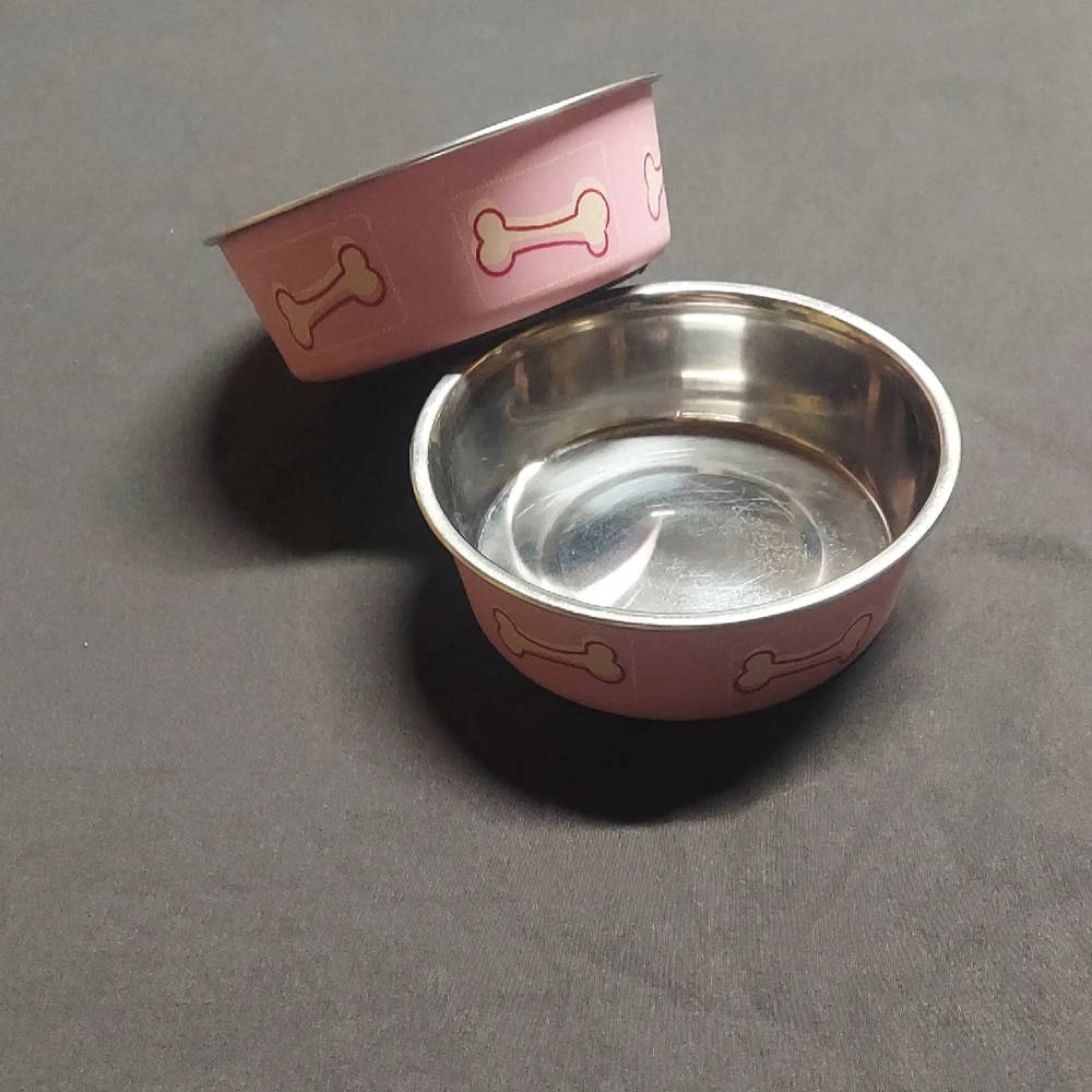 Small Pink Dog Bowl with Bone Design
